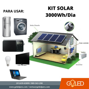 Kit solar Peru 1000W/dia Uso Diario ECONOMICO: Frigobar, Luz, TV, DVD,  Licuadora, Laptop, mini radio - Panel Solar Peru