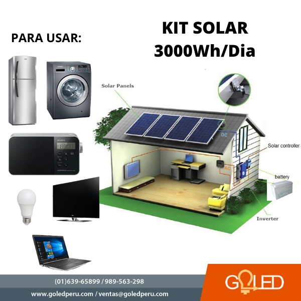 Kit solar Peru 1000W/dia Uso Diario: Luz, TV, Laptop. ONDA